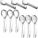 teivio Stainless Steel Metal Serving Utensils - Large Set of 9-10" Serving Spoons, 10" Slotted Spoons, and 9" Serving Tongs by teivi