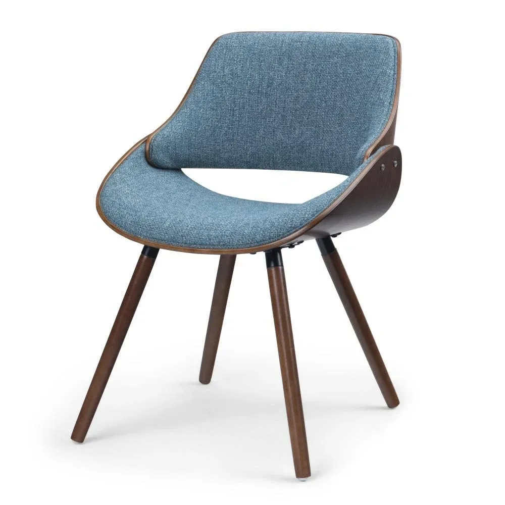 SIMPLIHOME Malden 18 Inch Mid Century Modern Bentwood Dining Chair with Wood Back in Denim Blue Woven Fabric, For the Dining Room