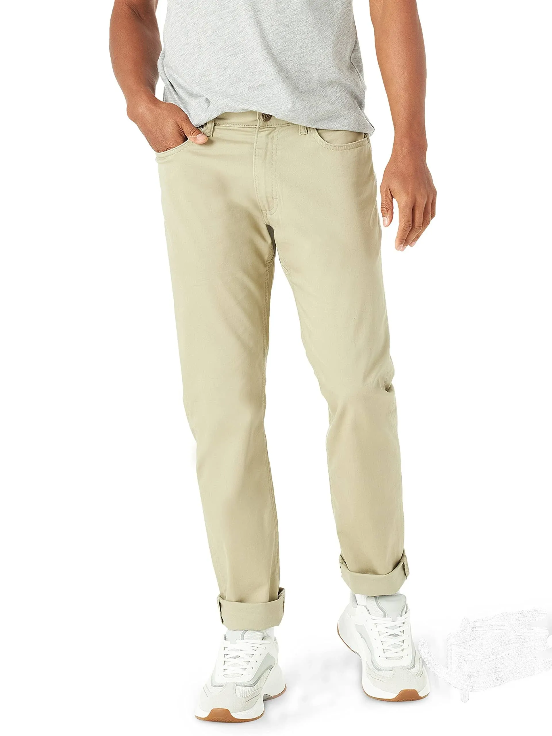 Lee Men's Extreme Motion Straight Fit 5 Pocket Pant, Size: 34, Beige