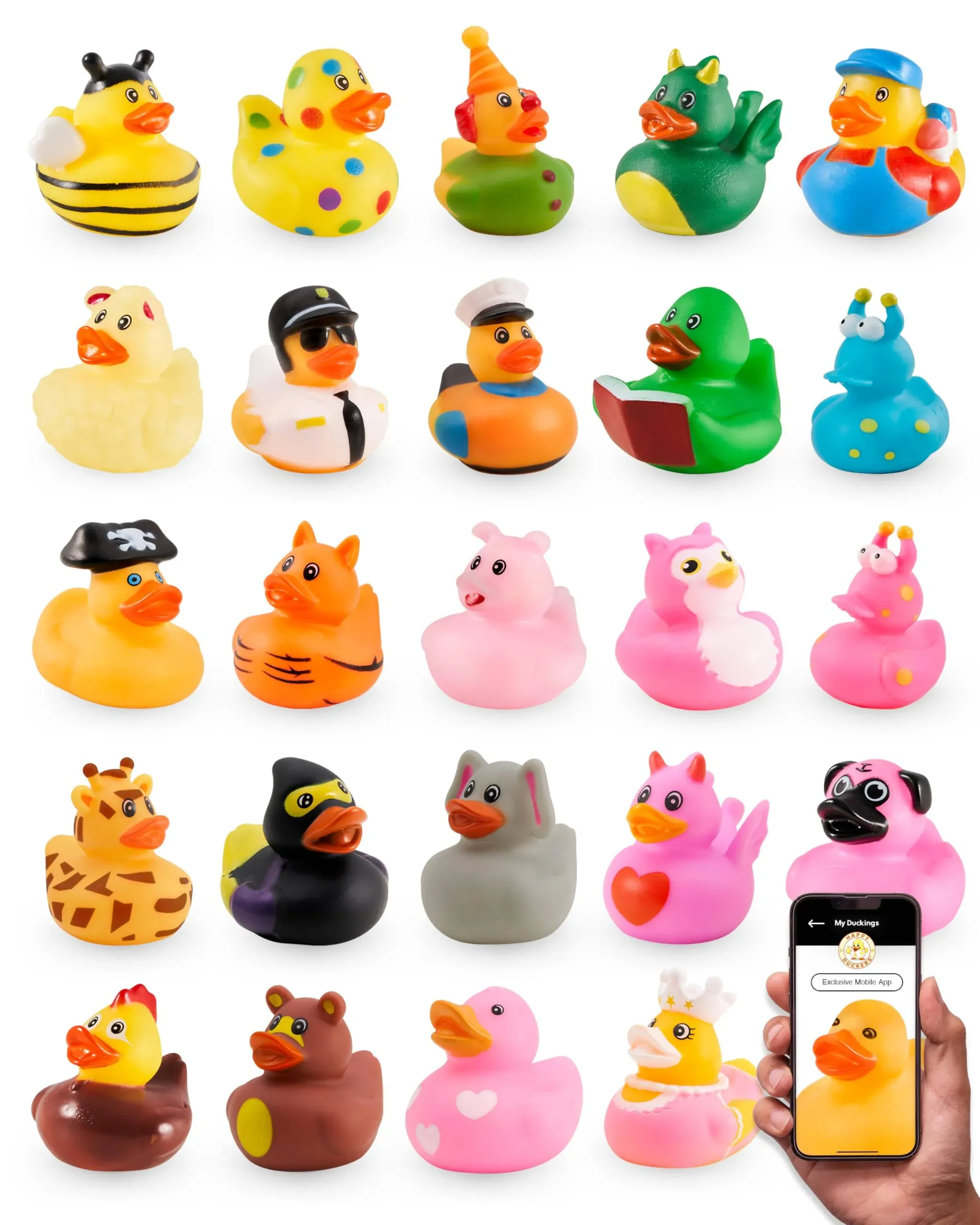 Jeep Ducks for Ducking - Assorted Ducks for Jeeps - 25 pc 2" Rubber Ducks Jeep Ducking - Plus Official Duck Duck Jeep Mobile App - Cute Little Rubber Ducks from Happy Duckers