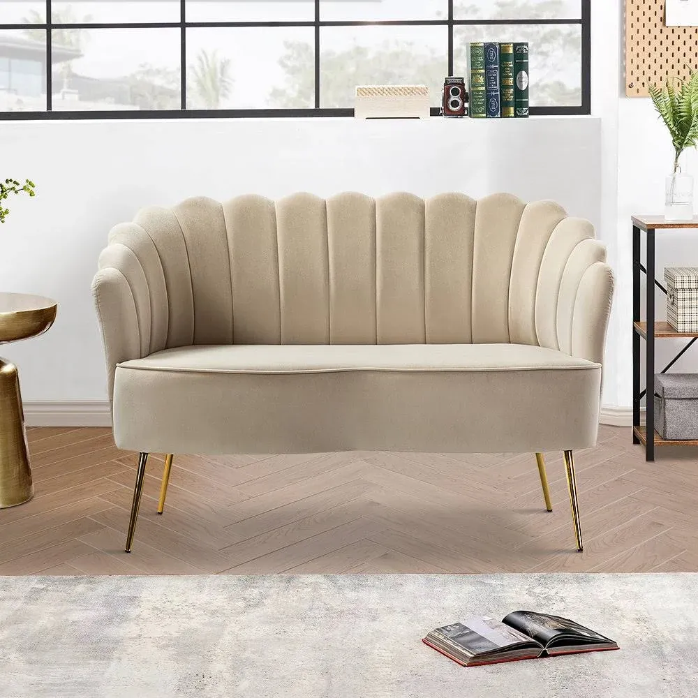 Hendrix Velvet Flared Arm Loveseat Etta Avenue Fabric: Tan Velvet