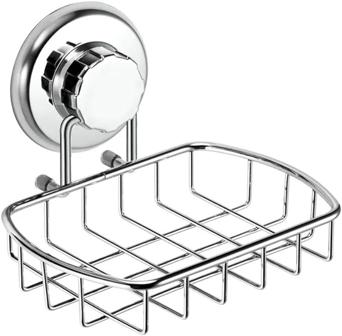 Super Powerful Vacuum Suction Cup Soap Dish - Strong Stainless Steel Sponge Holder for Bathroom & Kitchen (Chrome)