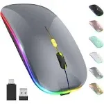 Okimo 【Upgrade】 LED Wireless Mouse, Rechargeable Slim Silent Mouse 2.4G Portable Mobile Optical Office Mouse with USB & Type-C Receiver, 3 Adjustable