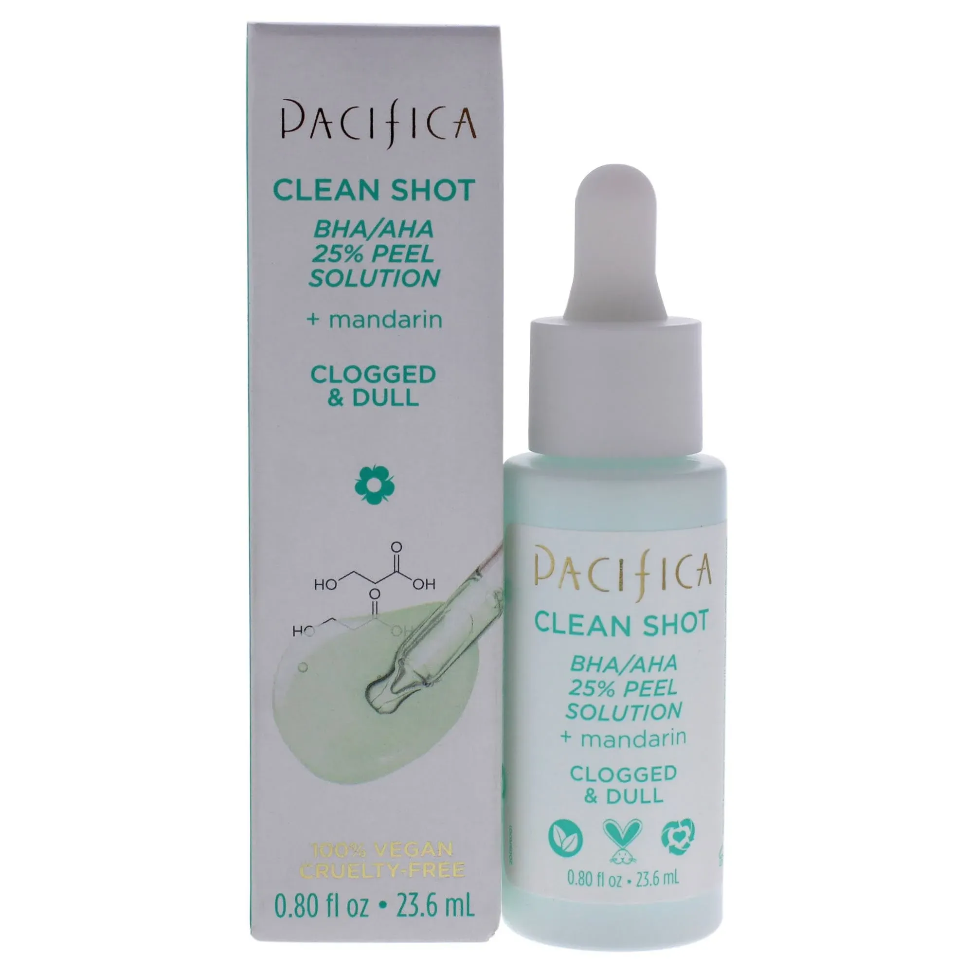 PACIFICA CLEAN SHOT BHA/AHA 25% PEEL SOLUTION CLOGGED &amp; DULL Skin 0.80oz