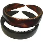 Parcelona French (Set of 2) Wide 1 Inch Tortoise Shell Brown and Black Hair Headbands with Inner Teeth Nibs