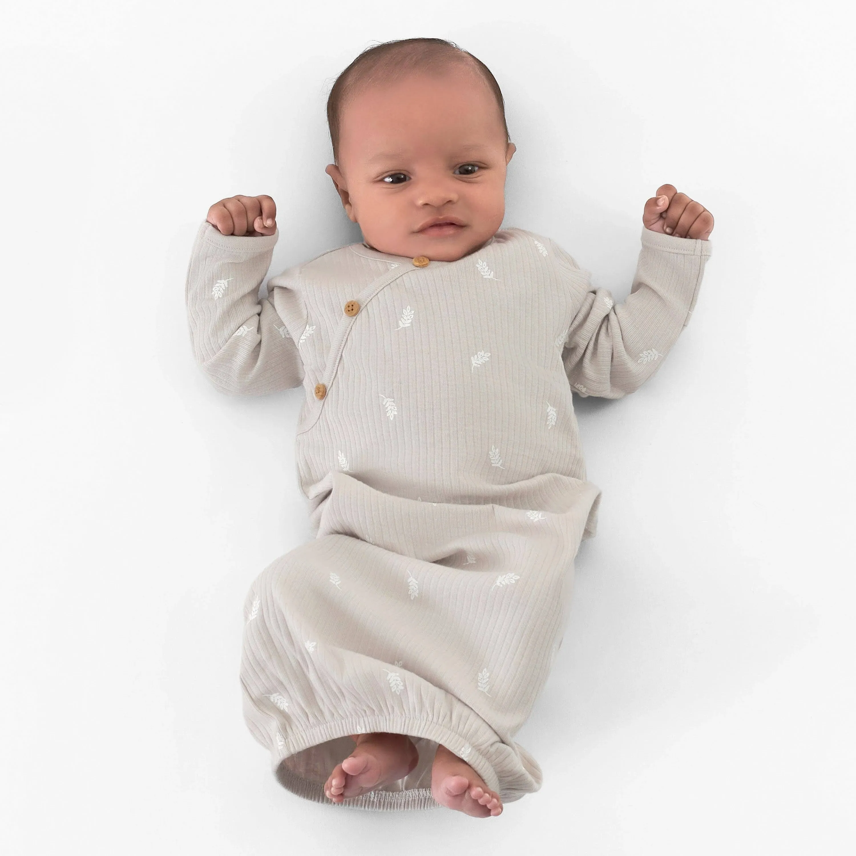 Just Born Baby Neutral Natural Leaves Gown - 0-6mo