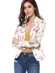 Allegra K Women Allover Floral Print Notched Lapel Open Front Blazer White L