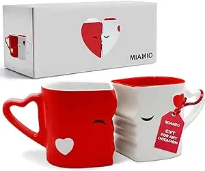 MIAMIO - Coffee Mugs/Kissing Mugs Set Ceramic with Gift Box (Red)