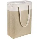 Laundry Basket with Handles Beige&amp;Khaki-Sl<wbr/>im Laundry Bin Collapsible Dirty Cl...