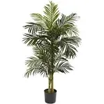 Nearly Natural 5-ft Artificial Tree Golden Cane Palm w/ Planter Plastic Green