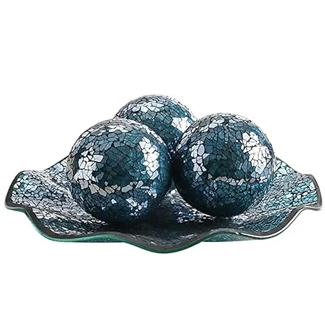 WHOLE HOUSEWARES | 11.5 Glass Mosaic Decorative Tray 3PCS 3.75 (Turquoise)