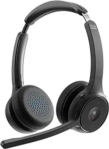 Cisco Headset 722Q, Wireless Dual On-Ear Bluetooth Headphones, Microsoft Teams Button, USB-A HD Bluetooth Adapter, Soft Case, Carbon Black, 1-Year Limited Liability Warranty (HS-WL-721Q-BUNA-C)