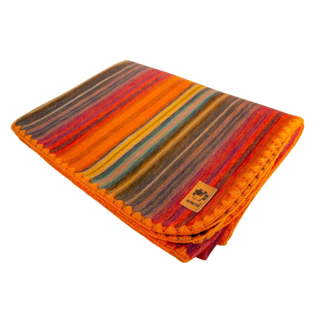 Alpaca Wool Blanket - Throw Size Bed Blanket - Alpaca Throw Blanket - Best Gift & Warm Blanket, Lightweight, Couch Blanket or Camp - Outdoor Blanket - 64 x 45 Inches (Orange)