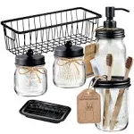 Mason Jar Bathroom Accessories Set(6PCS) - Foaming Soap Dispenser,Toot<wbr/>hbrush ...