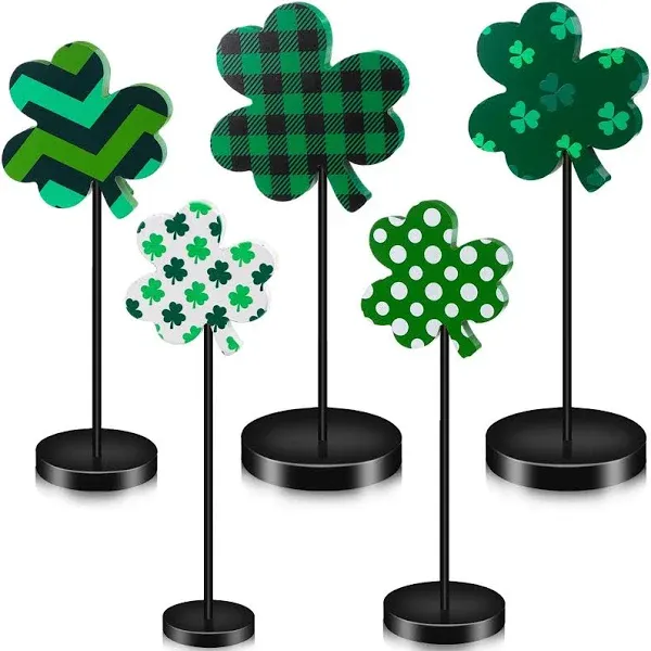 craftshou 5 Pack St Patrick's Day Wood Tabletop Decor Tall Standing Green Lucky Sign Irish Centerpiece for St Patricks Party Ornaments Photo Prop Home Celebration