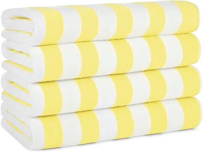 Arkwright California Cabana Stripe Beach Towel - Pack of 4 - Large Soft Quick Dry Cotton Terry Towels Set for Pool, Swim, and Hot Tub, Oversized 30 x 70 in, Yellow