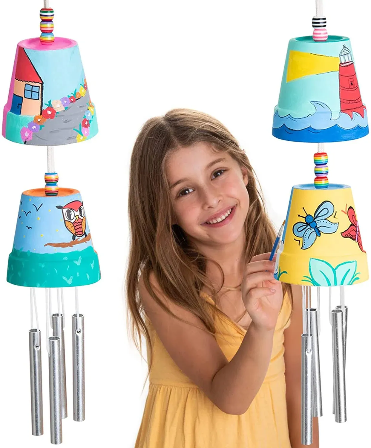 ROMI'S WAY 2-Pack Make Your Own Wind Chime Kit - Larger Bells, Stencils and Beads, Arts and Crafts for Kids Ages 8-12, 6-8 - DIY Craft Kit for Girls & Boys - Unique Art Gifts for Christmas, Birthday