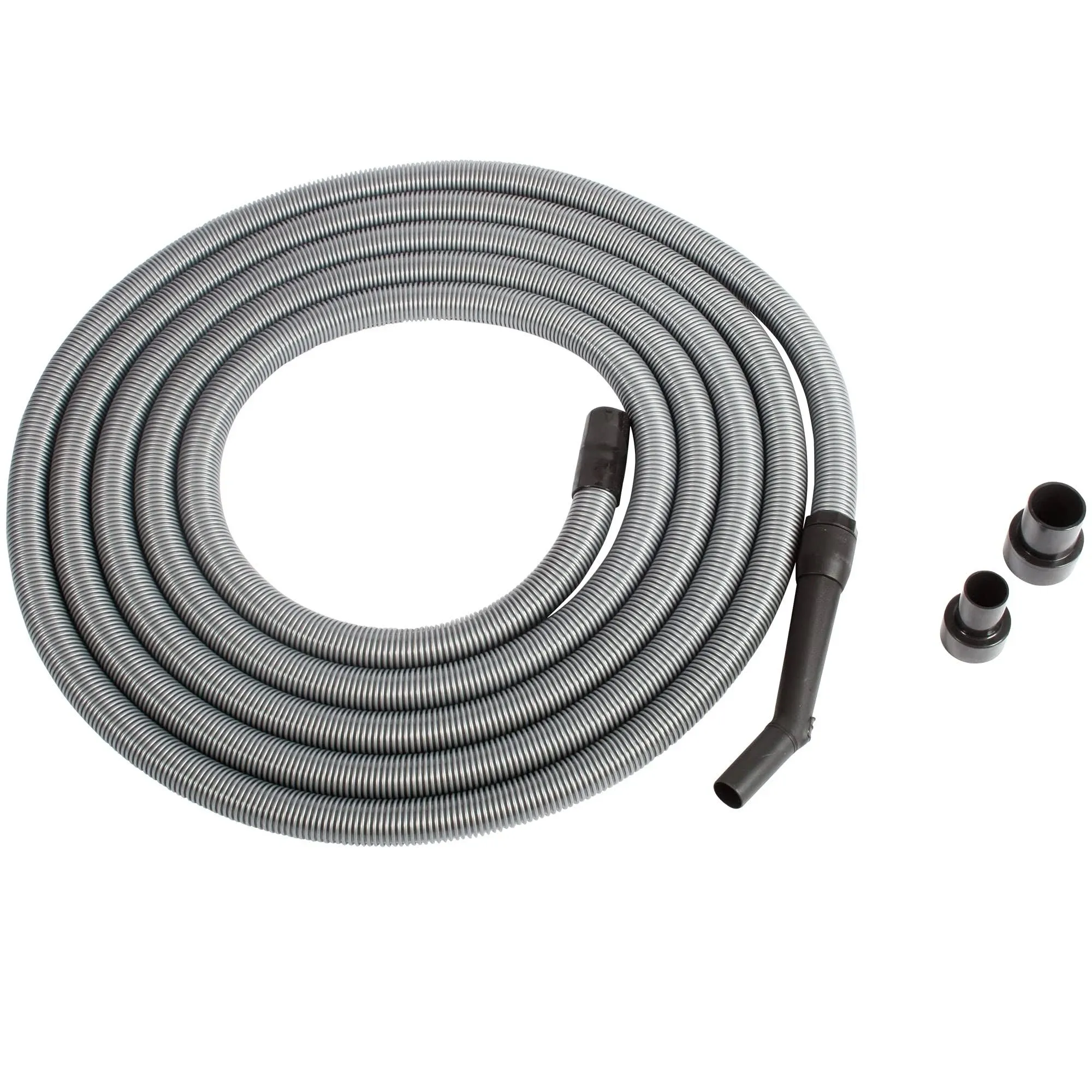 Cen-Tec Systems 30 ft. Premium Shop Vacuum Extension Hose with 2 Tank Adapters and 1.25" Curved End, Silver