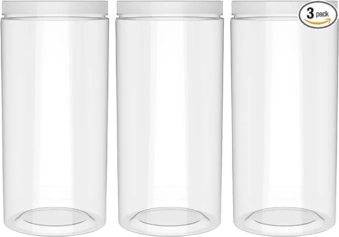 60oz (1780 ml,3 Pack) Clear Tall Plastic Storage Jar with Lid, Round Airtight Food Storage Container with Screw Lid Kitchen Pantry Storage Container for Spaghetti Pasta Cereal Coffee Beans