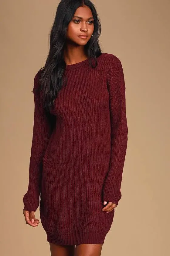 Bringing Sexy Back Wine Red Backless Sweater Dress