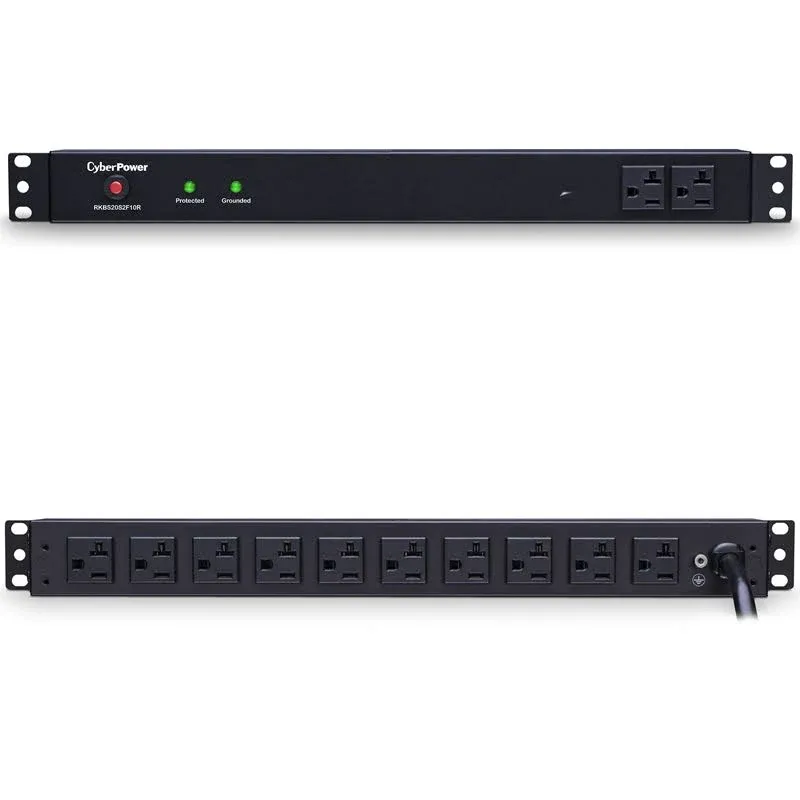 CyberPower RKBS20S2F10R Rackbar Surge Protector, 120V/20A, 12 Outlets, 15 Foot Power Cord, 1U Rackmount, UL Listed