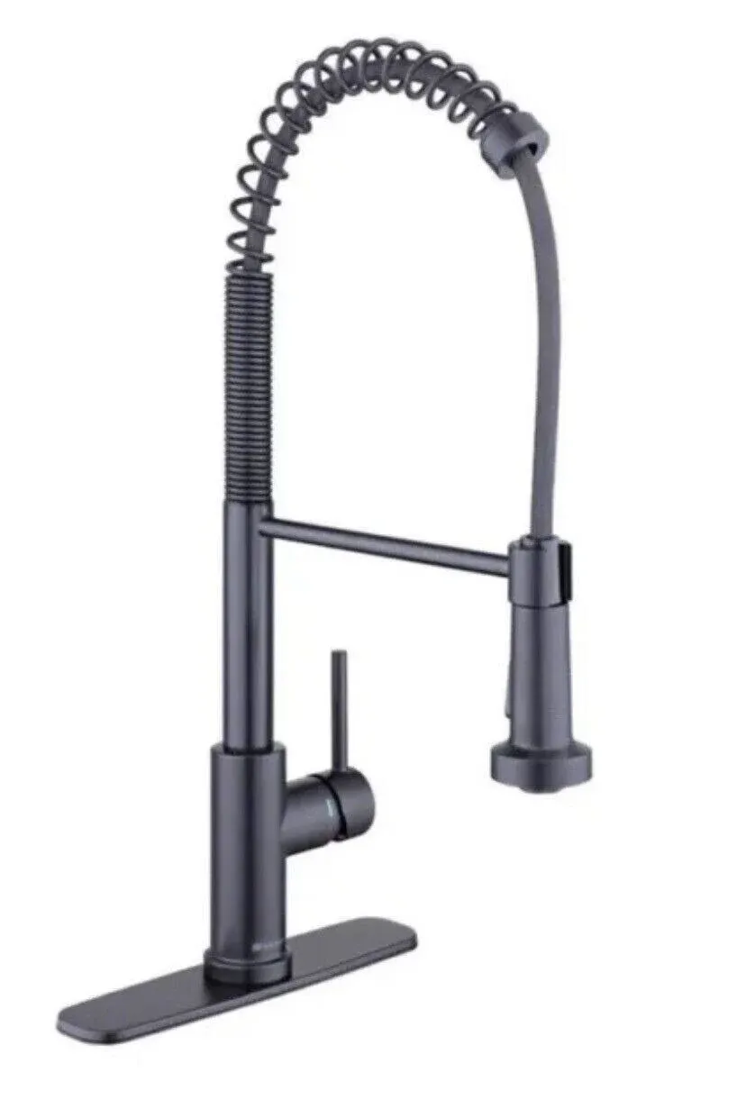 Glacier Bay HD67458-1710H Paulina Single-Handle Spring Neck Pull Down Sprayer Kitchen Faucet in Matte Black