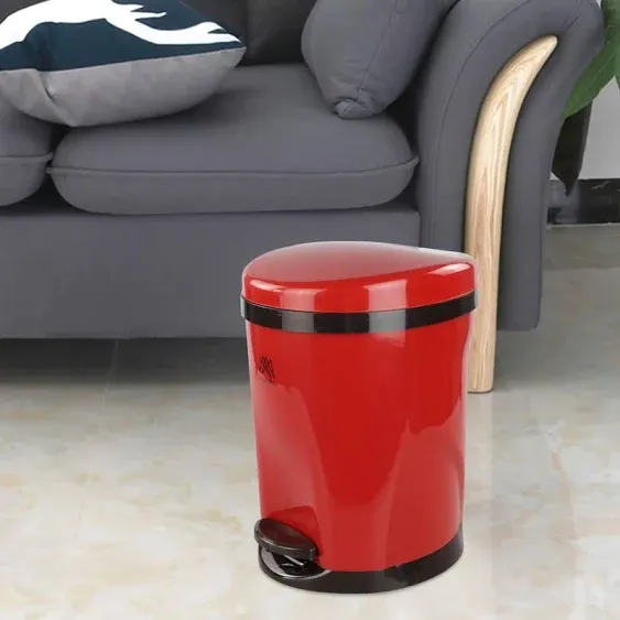 Ramddy Round Foot Step Trash Can with Lid, Garbage/Waste Bin with Pedals, 2.2 Gallons / 8.3 Liters, Red