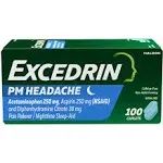 Excedrin PM Sleep Aid with Headache Relief Caplets for Nighttime Headaches and Sleeplessness - 100 Count