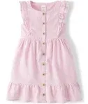 Girls Ruffle Linen-Blend Tiered Dress - Simple pink