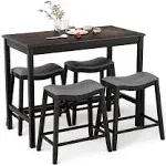 Giantex Dining Table Set for 4, Kitchen Counter Height Table w/ 4 Stools (Black)