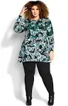 Avenue Plus Size Casey Smock Print Tunic Top - Teal Flutter - Size 16W