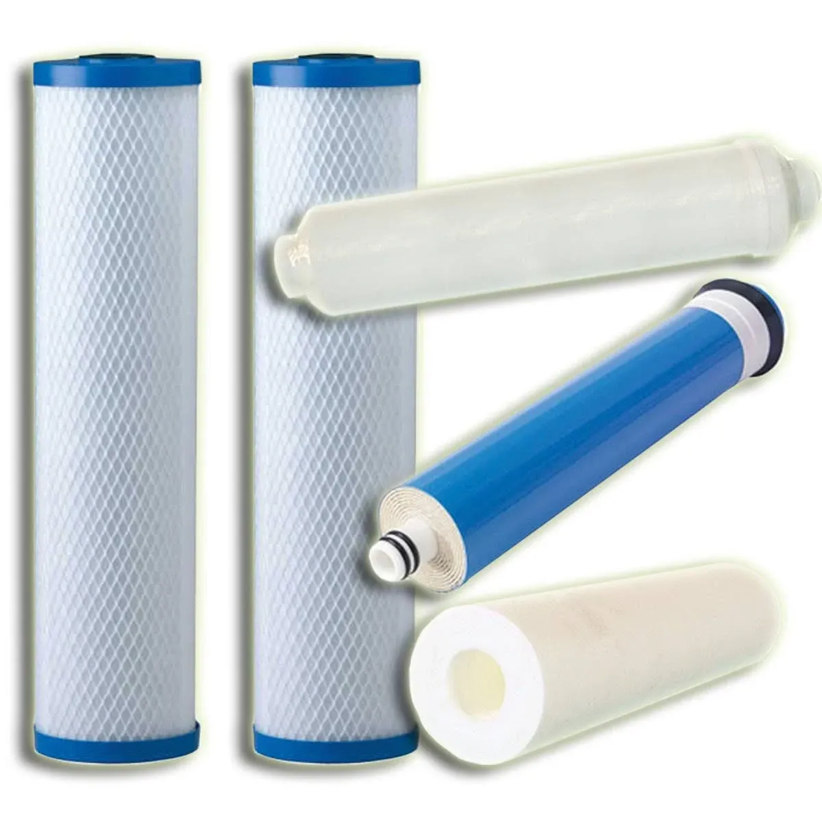 CuZn 5 Stage, 50GPD Reverse Osmosis Replacement Filter Bundle with Membrane (Universal 2.5" x 10" Drop in Style Cartridges)