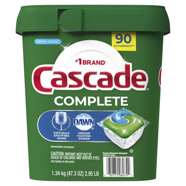 Cascade Complete ActionPacs Dishwasher Detergent Fresh Scent 90 Ct