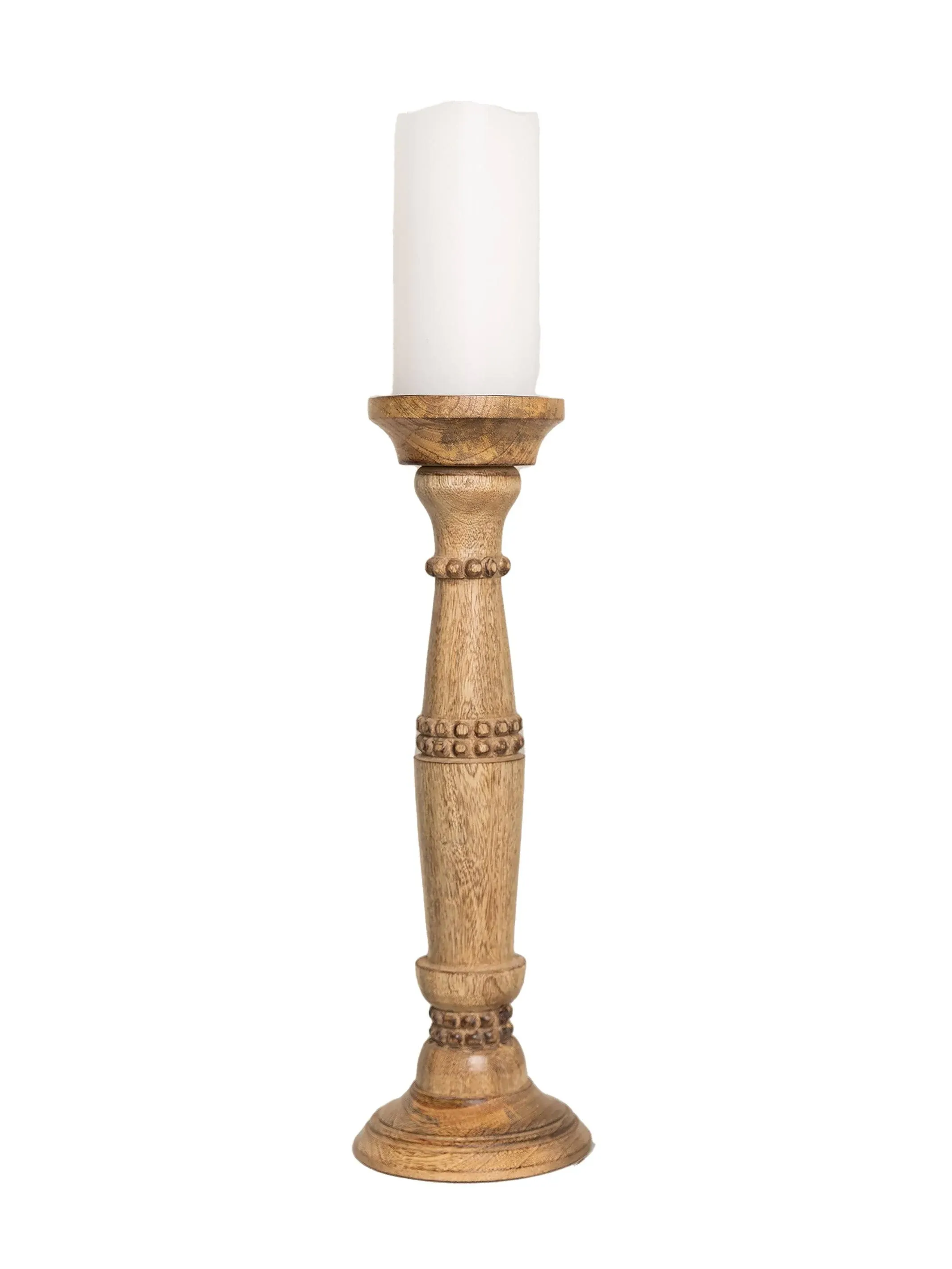 Mary Square 47344 Rustic Natural Brown Beaded Large 16 x 4 Wood Decorative Candlestick Holder