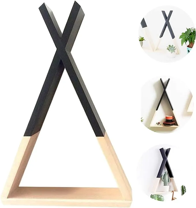 Black Nordic Style Wall Shelf. Triangle Wooden Shelf. Triangular Wooden Shelf Storage. Median