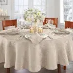 Elrene Home Fashions Caiden Elegance Damask Fabric Tablecloth, 70" Round, Taupe