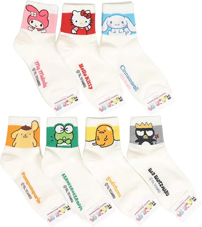 Womens Sanrio Characters Cartoon Novelty Socks (Mascot 7 Pairs)