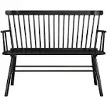 Benjara Spindle Back Bench 36&#034; H X 48&#034; W, Wood Curved Design W/ Splayed Legs