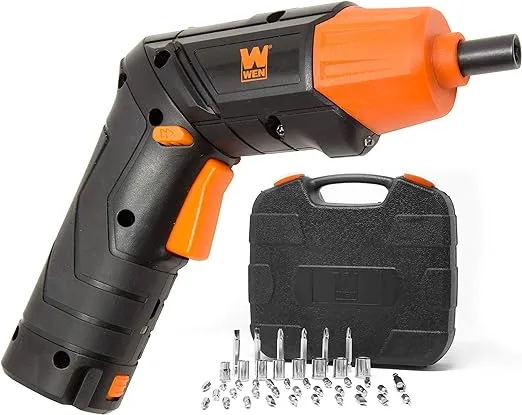 WEN 4V Max Lithium Ion Rechargeable Cordless Electric Screwdriver and Flashlight with Carrying Case and 40+ Accessories