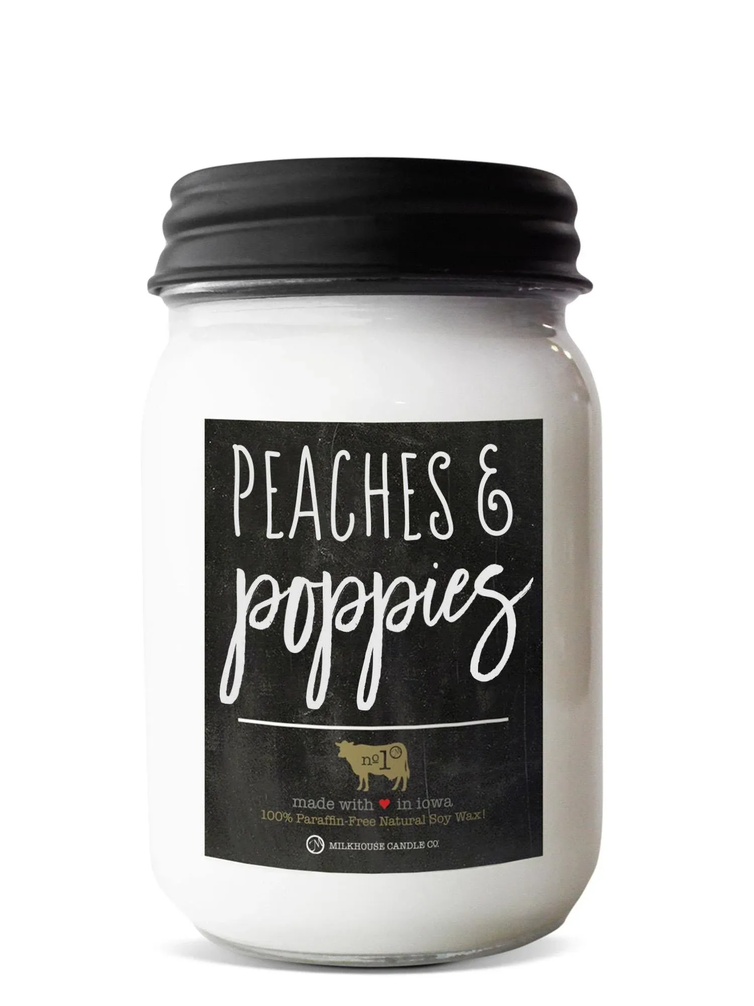 Mason Jar Soy Candle: Peaches & Poppies, by Milkhouse 13 oz