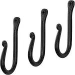 RTZEN Wall Mount J Hook - Wrought Iron Decorative Wall Hooks for Hanging - Handcrafted Classic Wall Mounted Black Coat Hooks - Farmhouse Towel Hooks Robe Hooks or Hat Hooks - 3 Pack