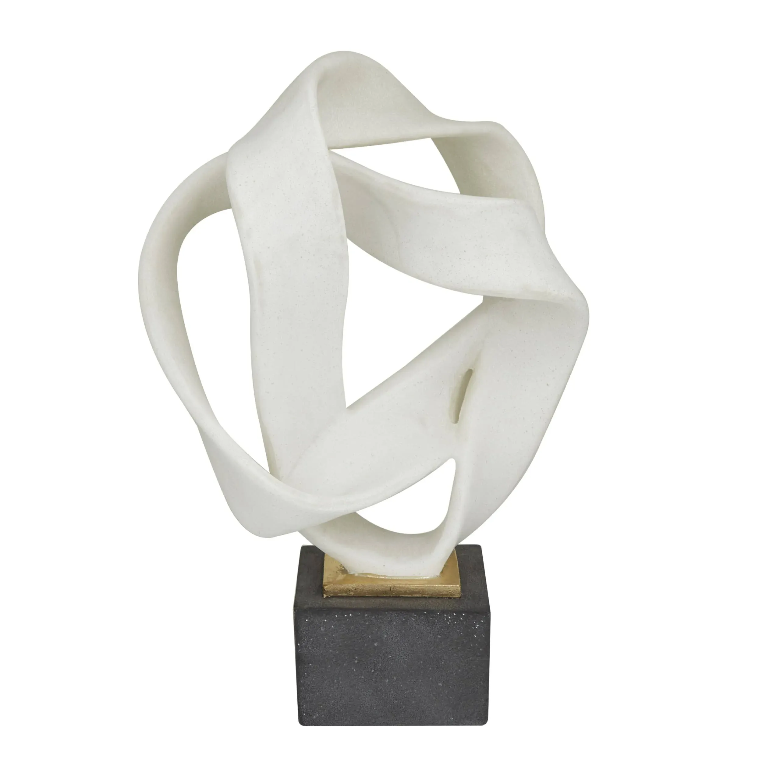 Deco 79 Polystone Abstract Decorative Sculpture Ribbon Line Home Decor Statue with Black Base, Accent Figurine 11" x 9" x 17", White