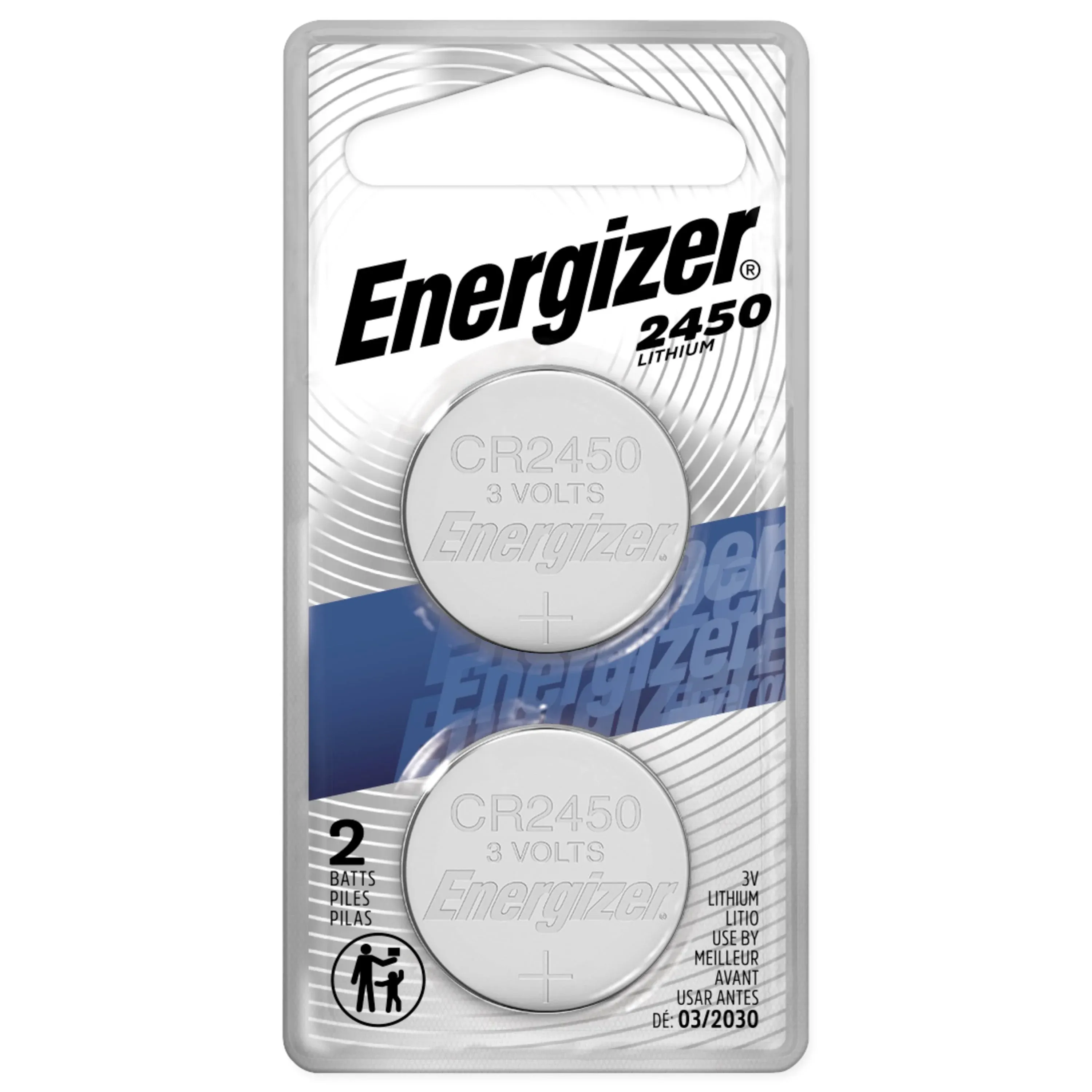 Energizer CR2450 Lithium Battery, 3v ECR2450, 2 PK