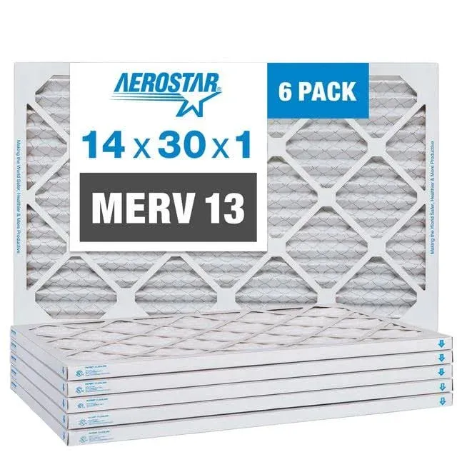 14x30x1 AC and Furnace Air Filter by Aerostar - MERV 13, Box of 6