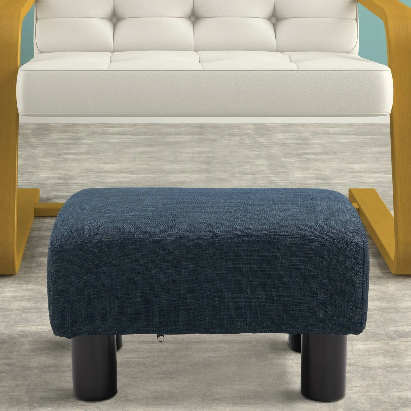 Homcom 16 Cube Modern Linen Fabric Pouf Footrest Ottoman - Dark Blue