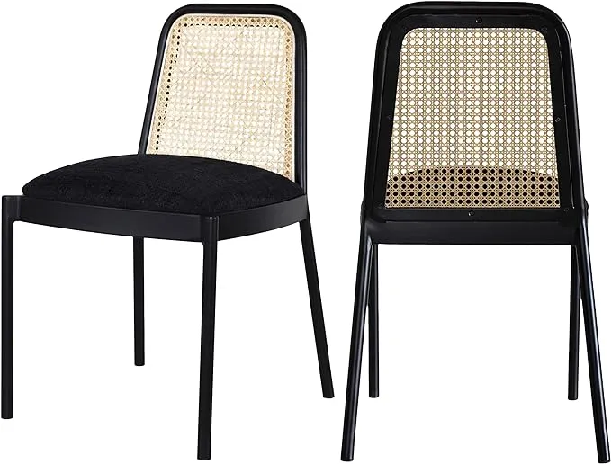 Meridian Furniture 874Black-C Atticus Collection Modern | Contemporary Boucle Fabric Upholstered Dining Chair, Set of 2, Black, 18.5" W x 20" D x 32" H