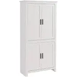 Homcom 64" Kitchen Pantry Cabinet, Freestanding Storage Cabinet with 4 Doors and 3 Adjustable Shelves for Dining Room, Antique White