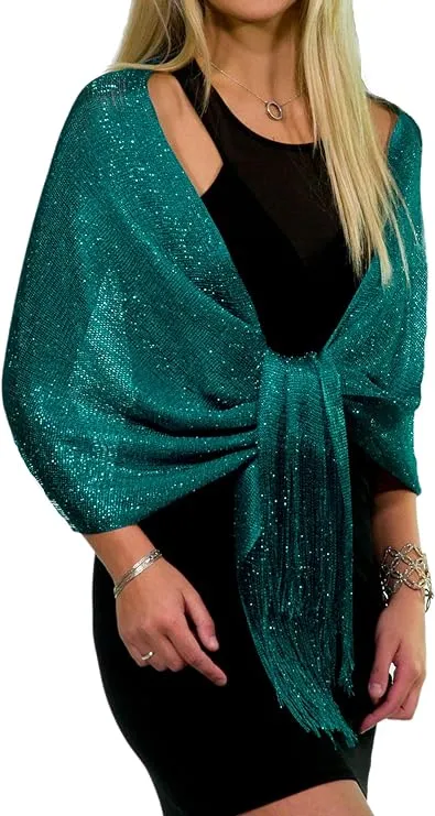 ShineGlitz Shawls and Wraps for Evening Dresses, Metallic Sparkle Womens Wedding Light Yellow Champagne Shawl