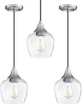 3 Pack 1 Light Indoor Mini Hanging Kitchen Island Pendant Light,Brushed Nickel Finish with Clear Glass Chandelier Shade for Bar, Dining Room