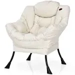 Costway Single Sofa Chair Modern Polyester Fabric Lazy Chair w/Side Pocket Beige